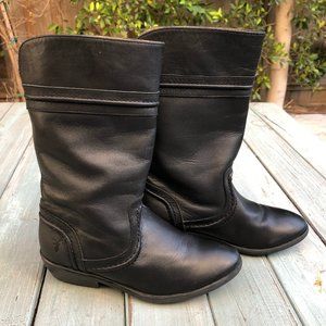 FRYE Melissa Trapunto Black Leather Kids Boots